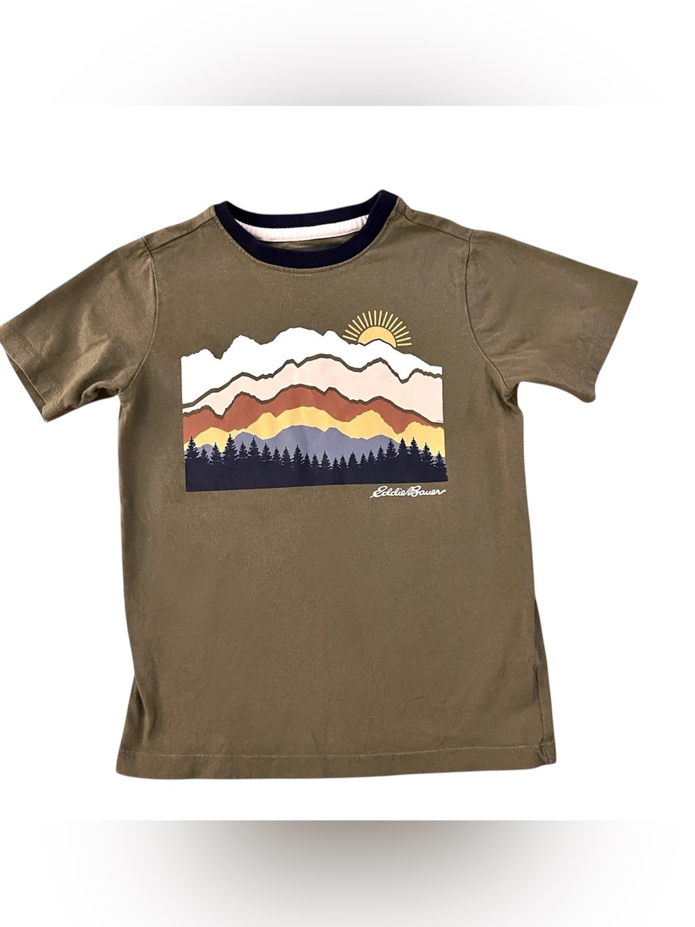 Boys Eddie Bauer Olive Green Short Sleeve Mountain Tee - Size 5